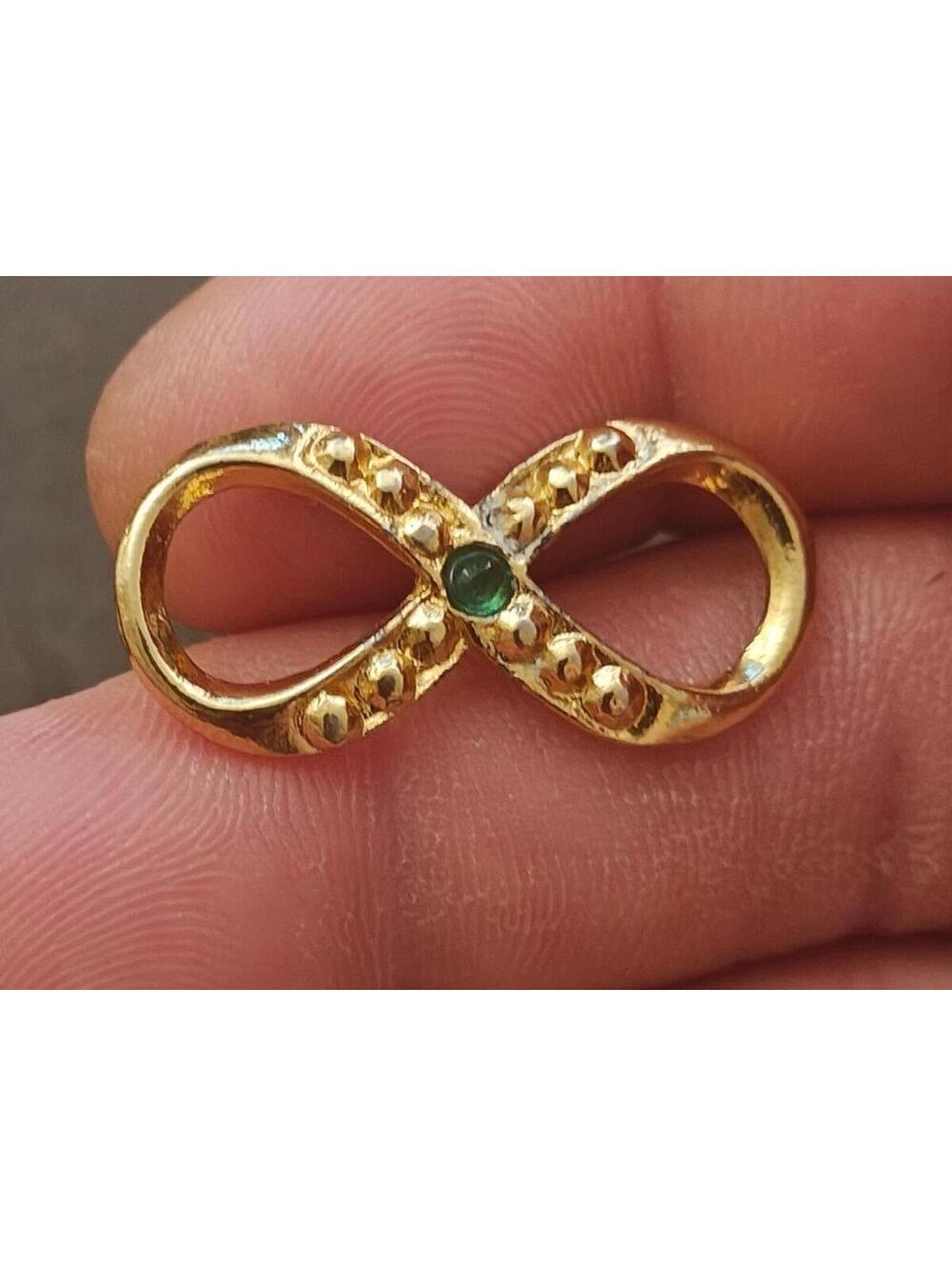 1950s/60s 24k Electroplated HC Infinity Brooch With Genuine Emerald Stone